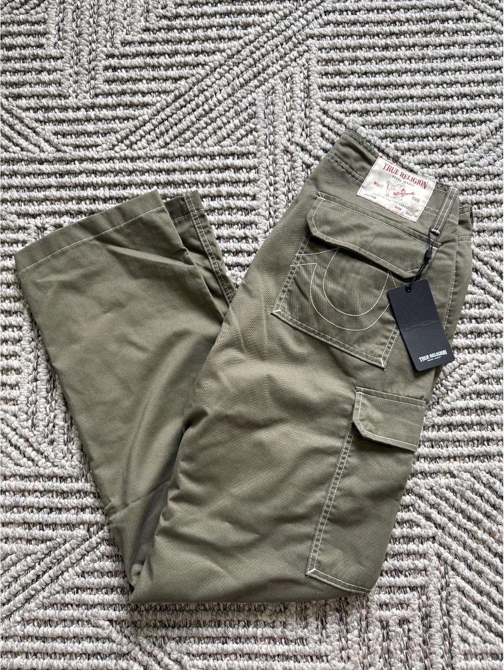 NWT True Religion VTG Distressed Military Army Soldier Cargo Pocket Pants Men 32